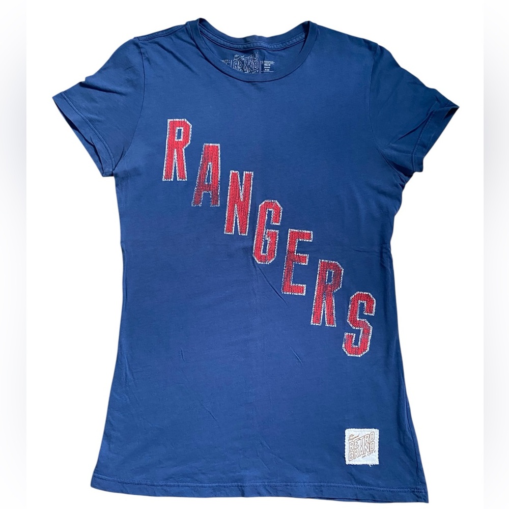 New York Rangers Original Retro Brand Distressed Blue Short Sleeve Tee Medium
